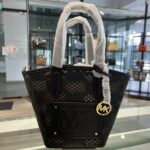 MICHAEL KORS KIMBER SMALL 2 IN 1 PERFORATED LEATHER TOTE BAG (BLACK)