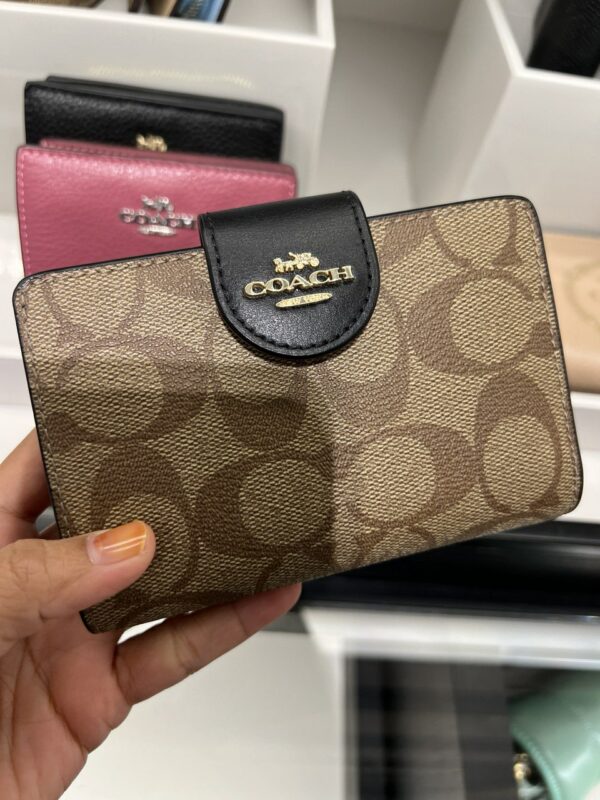 Coach Medium Corner Zip Wallet In Signature Canvas (Khaki Black) - Image 3