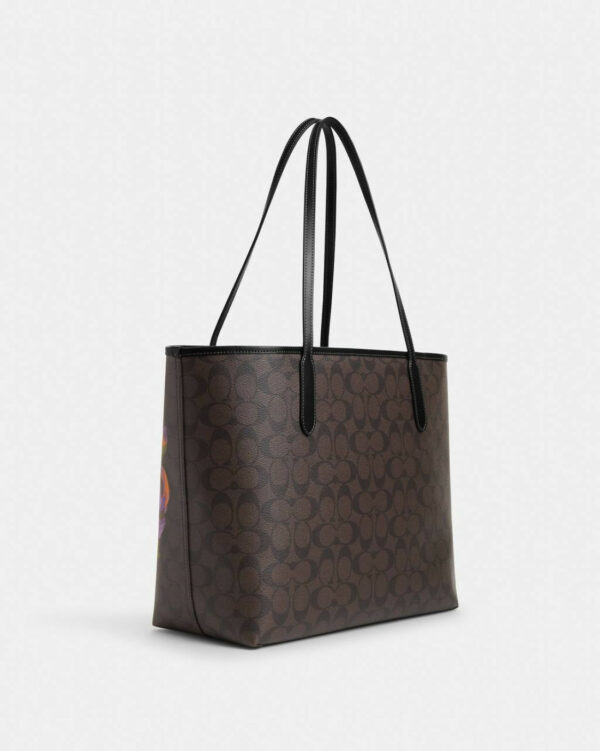 Coach City Tote In Signature Canvas With Rose Print (sv/brown/iris Multi) - Image 2