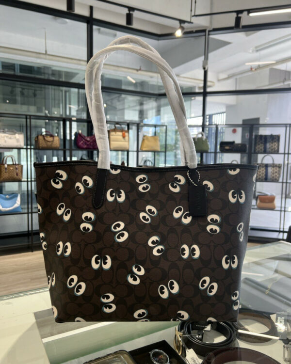 Coach City Tote In Signature Canvas With Eyes (im/brown/black Multi) - Image 4