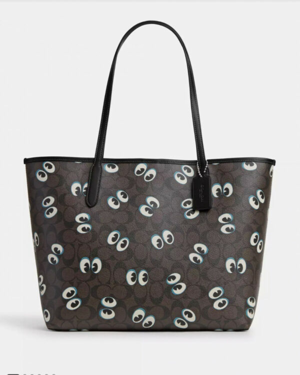 Coach City Tote In Signature Canvas With Eyes (im/brown/black Multi)