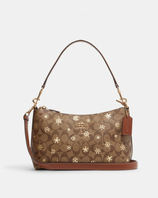Coach Clara Shoulder Bag In Signature Canvas With Snowflake Print (im/khaki/gold Multi)