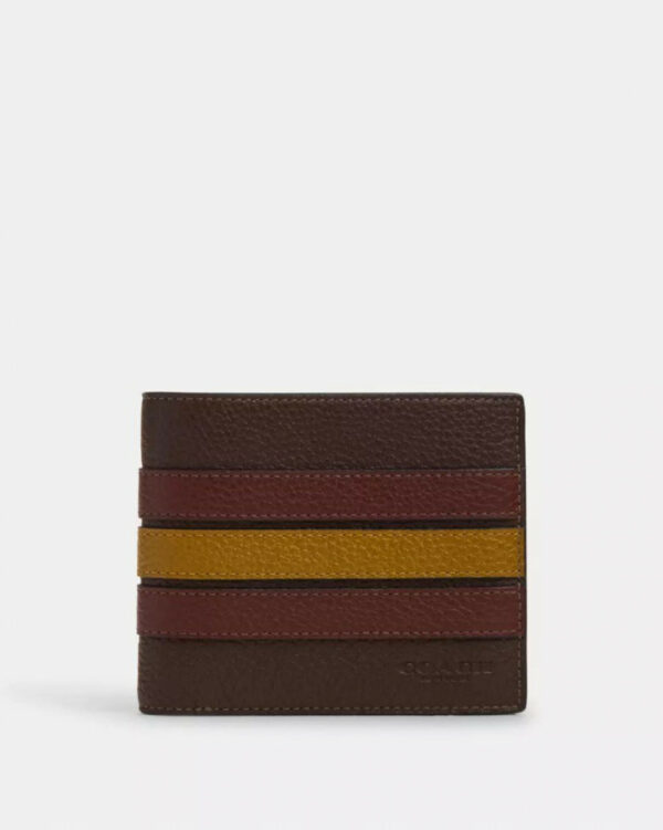 Coach Compact Id 3 In 1 Wallet With Stripe (gunmetal/mahogany Multi)