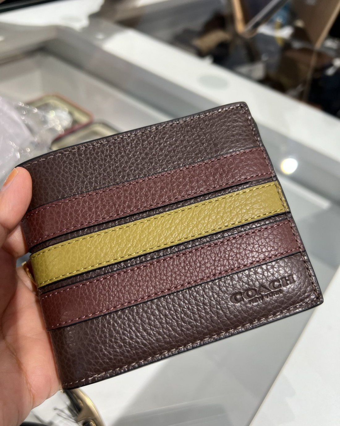 Coach Compact Id 3 In 1 Wallet With Stripe gunmetal mahogany Multi Butik Sarah Shaber