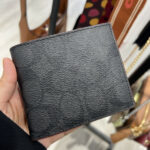 COACH COMPACT ID WALLET IN SIGNATURE BLACK BLACK OXBLOOD
