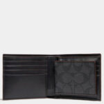 COACH COMPACT ID WALLET IN SIGNATURE BLACK BLACK OXBLOOD