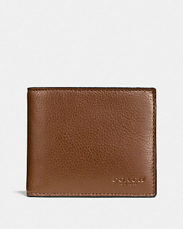 Coach Compact Id Wallet 3 in 1 In Sport Calf Leather (Dark Saddle)