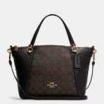 COACH KACEY SATCHEL IN BLOCKED SIGNATURE CANVAS (IM:BROWN BLACK)