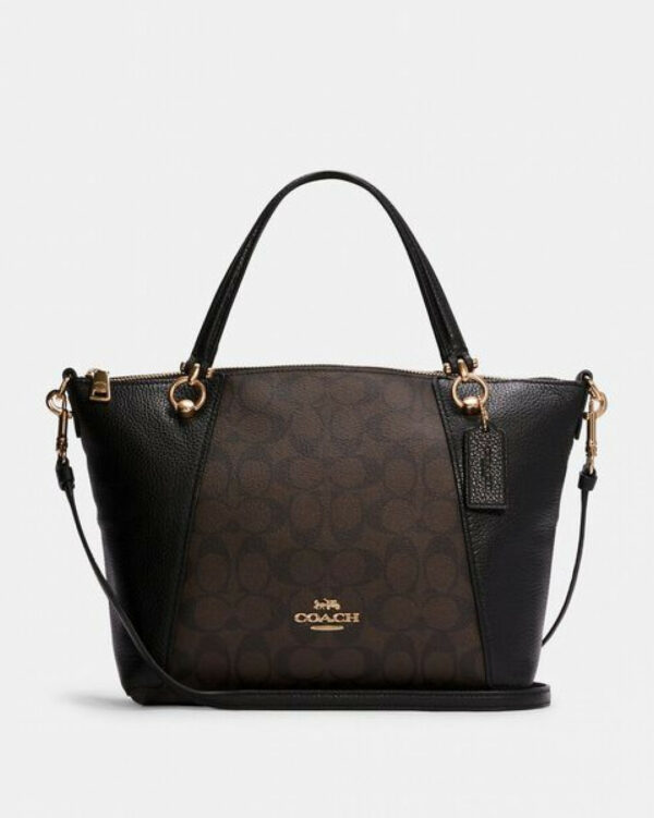 Coach Kacey Satchel In Blocked Signature Canvas (im/brown Black)