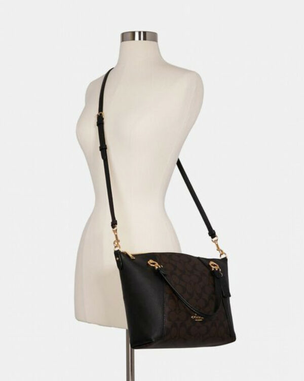 Coach Kacey Satchel In Blocked Signature Canvas (im/brown Black) - Image 6
