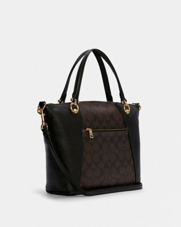 Coach Kacey Satchel In Blocked Signature Canvas (im/brown Black) - Image 4