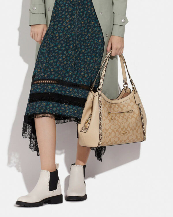 Coach Kristy Shoulder Bag In Color Block Signature (im/khaki Ivory) - Image 4