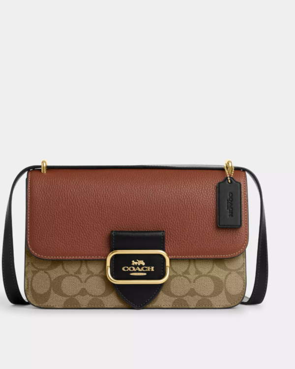 Coach Large Morgan Square Crossbody In Colorblock Signature Canvas (gold/khaki Multi)