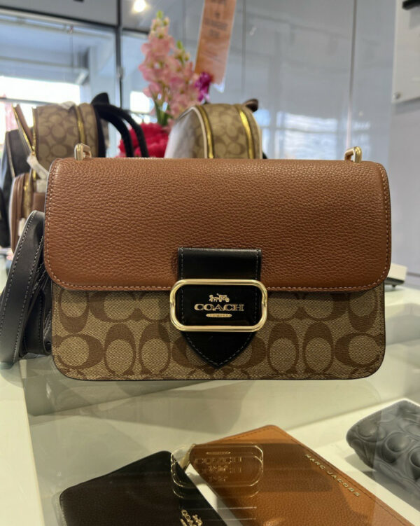 Coach Large Morgan Square Crossbody In Colorblock Signature Canvas (gold/khaki Multi) - Image 6