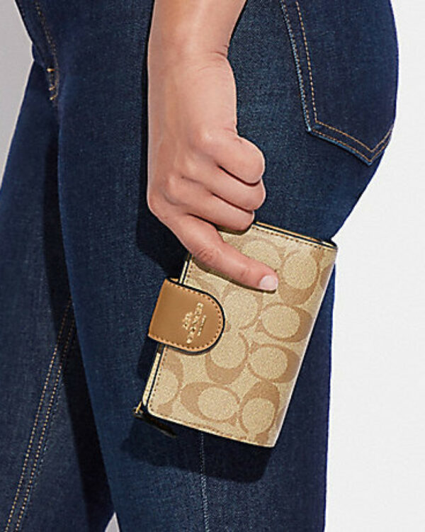 Coach Medium Corner Zip Wallet In Signature Canvas (Khaki Saddle) - Image 3