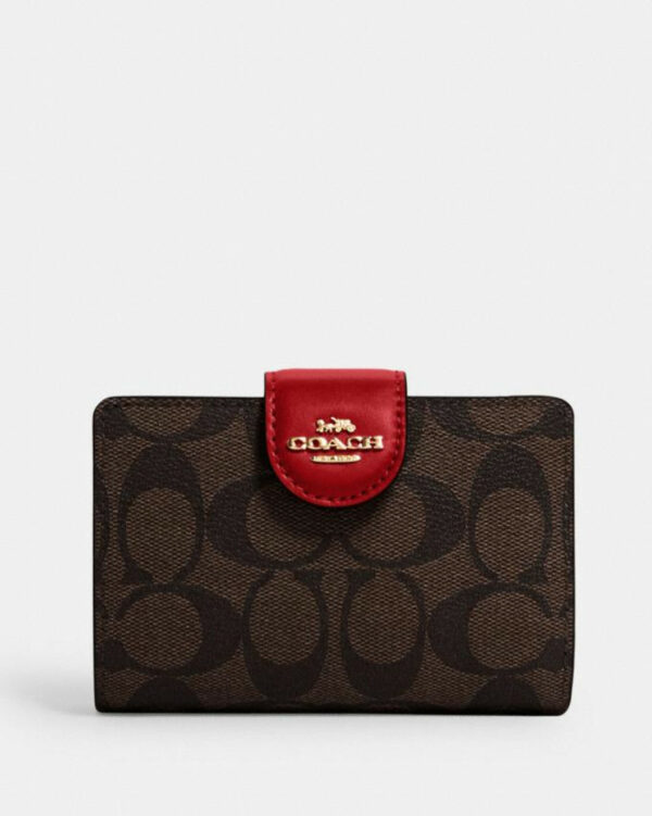 Coach Medium Corner Zip Wallet In Signature Canvas (im/brown Red)