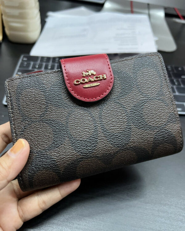 Coach Medium Corner Zip Wallet In Signature Canvas (im/brown Red) - Image 3