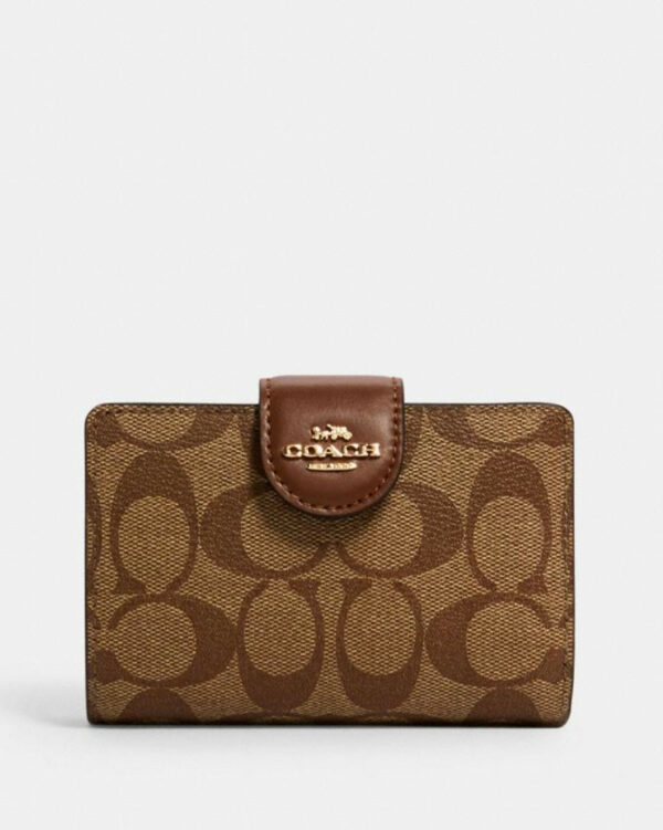 Coach Medium Corner Zip Wallet In Signature (khaki/saddle)