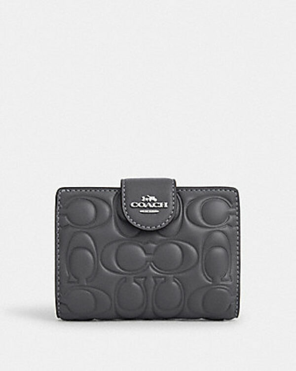 Coach Medium Corner Zip Wallet With Signature (silver/industrial Grey)