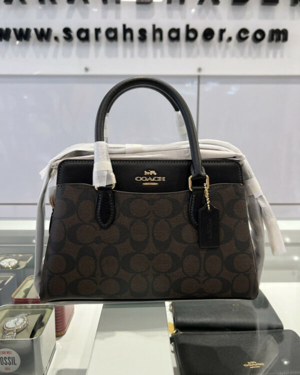 Coach Mini Darcie Carryall In Signature Canvas (Brown Black) - Image 7