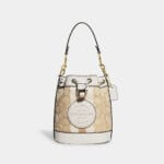 Coach Mini Dempsey Bucket Bag In Signature Jacquard With Stripe And Coach Patch (gold/light Khaki Chalk)