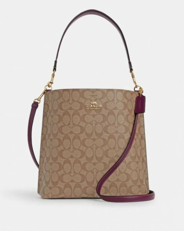 Coach Mollie Bucket Bag In Signature Canvas (gold/khaki/deep Berry)