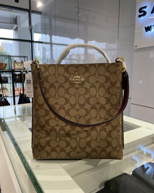Coach Mollie Bucket Bag In Signature Canvas (gold/khaki/deep Berry) - Image 2