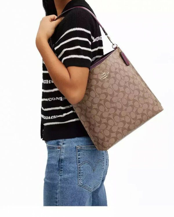 Coach Mollie Bucket Bag In Signature Canvas (gold/khaki/deep Berry) - Image 4
