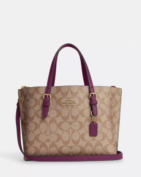 Coach Mollie Tote 25 In Signature Canvas (gold/khaki/deep Berry)
