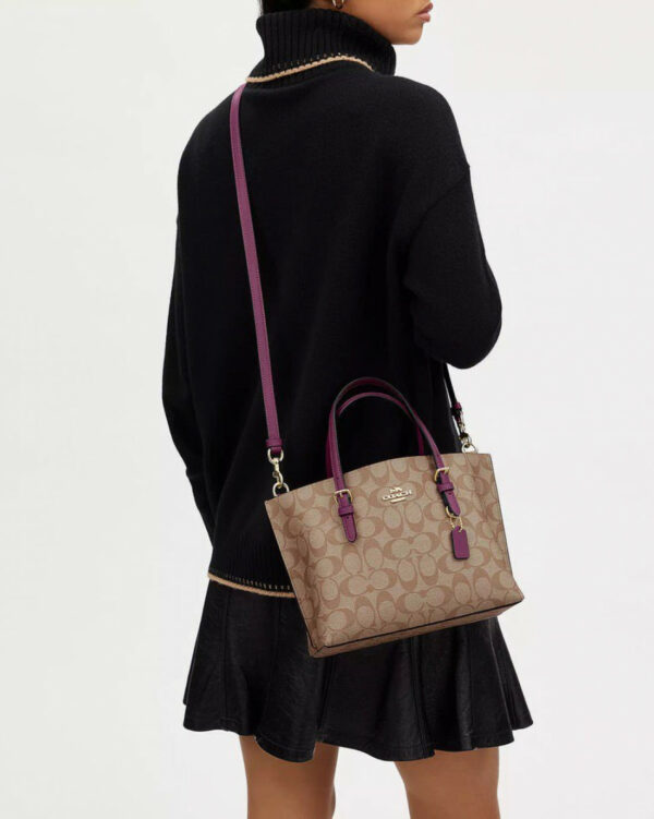Coach Mollie Tote 25 In Signature Canvas (gold/khaki/deep Berry) - Image 3