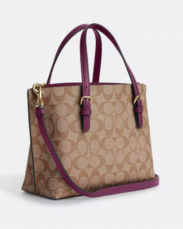 Coach Mollie Tote 25 In Signature Canvas (gold/khaki/deep Berry) - Image 2