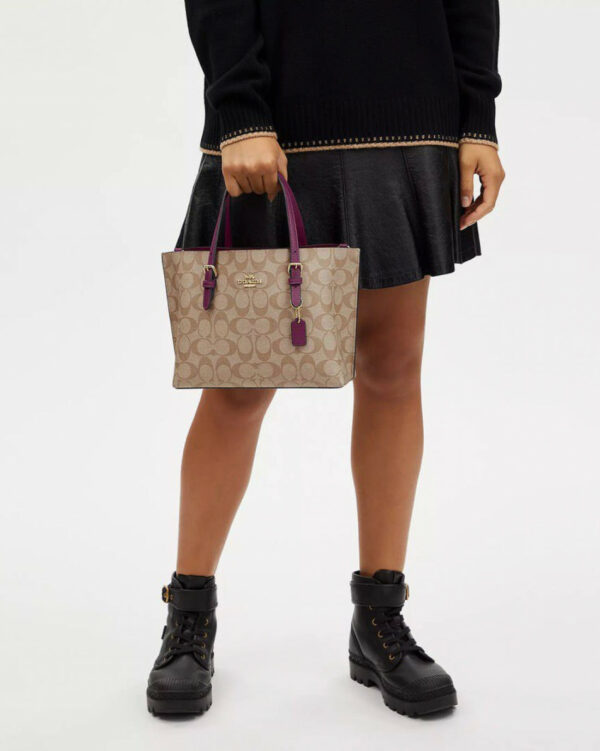 Coach Mollie Tote 25 In Signature Canvas (gold/khaki/deep Berry) - Image 4