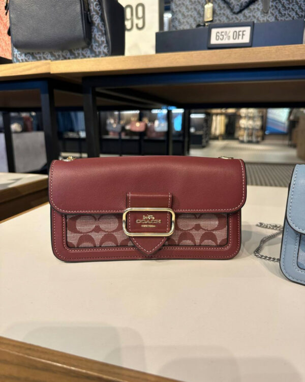 [Clearance] - Coach Morgan Crossbody In Signature Chambray (Wine Multi) - Image 8