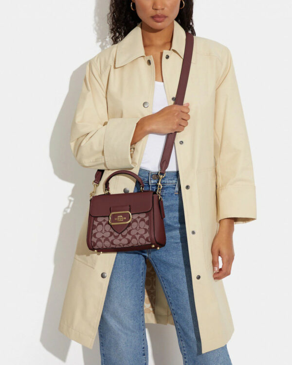 Coach Morgan Top Handle Satchel In Signature Chambray (gold/wine Multi) - Image 4