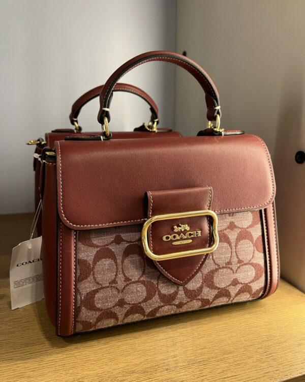 Coach Morgan Top Handle Satchel In Signature Chambray (gold/wine Multi) - Image 6
