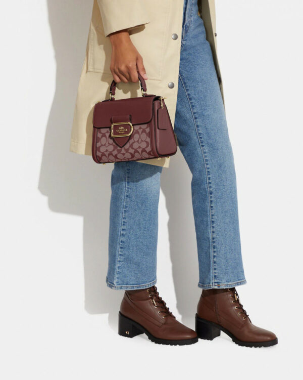 Coach Morgan Top Handle Satchel In Signature Chambray (gold/wine Multi) - Image 5
