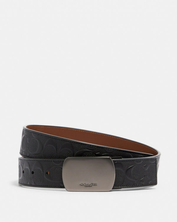 Coach Plaque Buckle Cut-to-size Reversible Belt, 38mm (Black Dark Saddle)