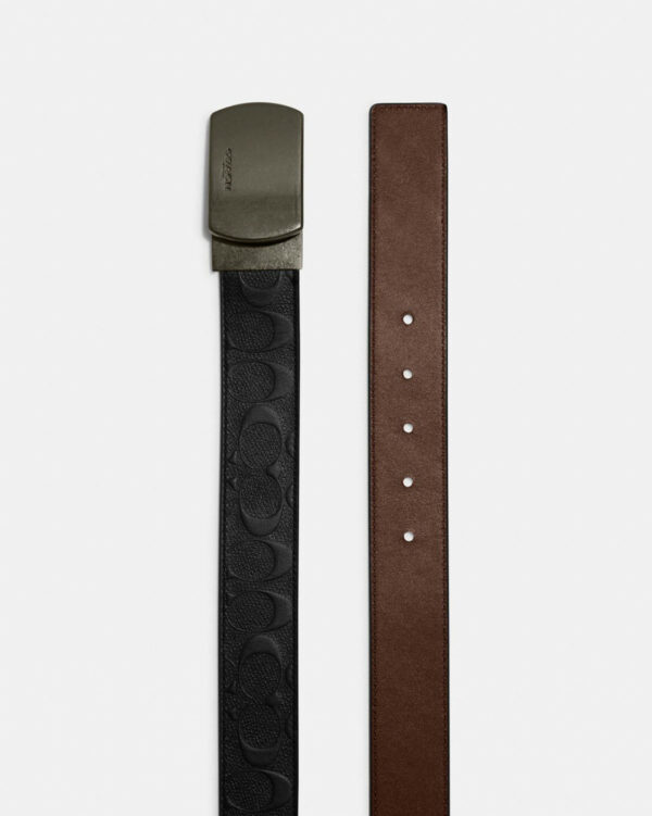 Coach Plaque Buckle Cut-to-size Reversible Belt, 38mm (Black Dark Saddle) - Image 2