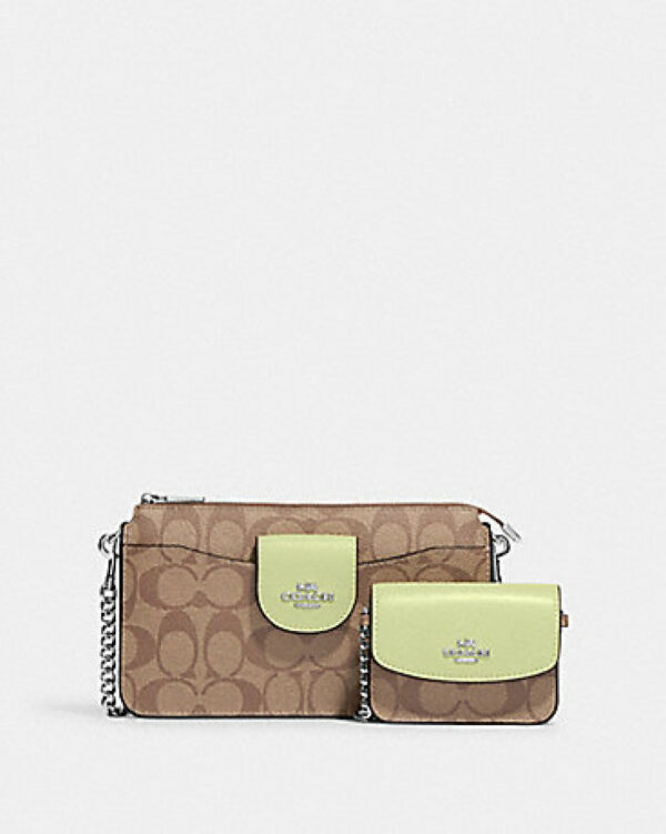 Coach Poppy Crossbody In Colorblock Signature Canvas (silver/khaki/pale Lime)