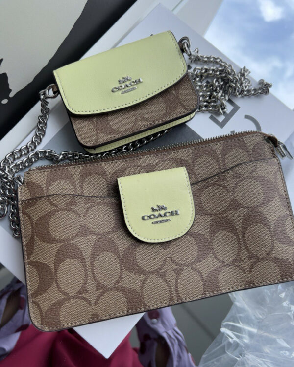 Coach Poppy Crossbody In Colorblock Signature Canvas (silver/khaki/pale Lime) - Image 5