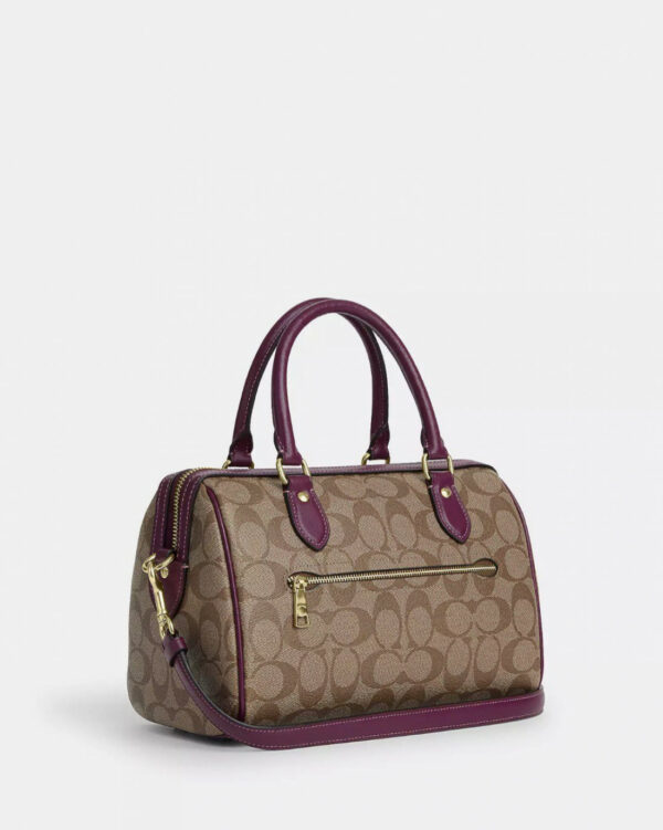 Coach Rowan Satchel In Colorblock (im/khaki/deep Berry) - Image 5