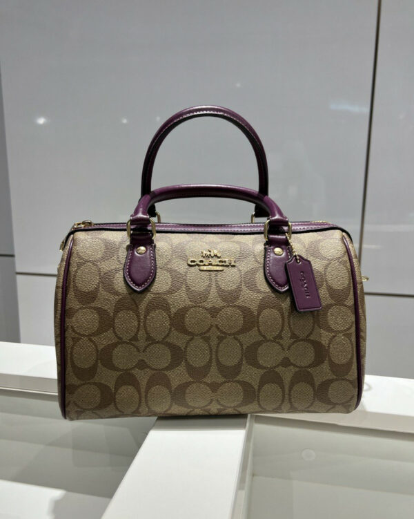 Coach Rowan Satchel In Colorblock (im/khaki/deep Berry) - Image 3