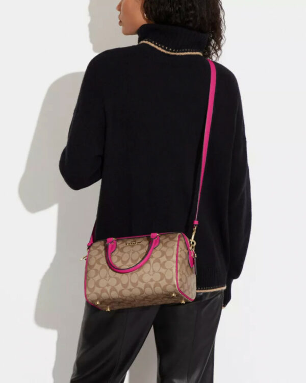 Coach Rowan Satchel In Signature Canvas (im/khaki/cerise) - Image 4