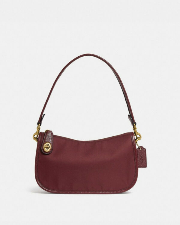 Coach Swinger Bag With Vintage Rose Print Interior (Brass Wine/RSKF) - Boutique Collection