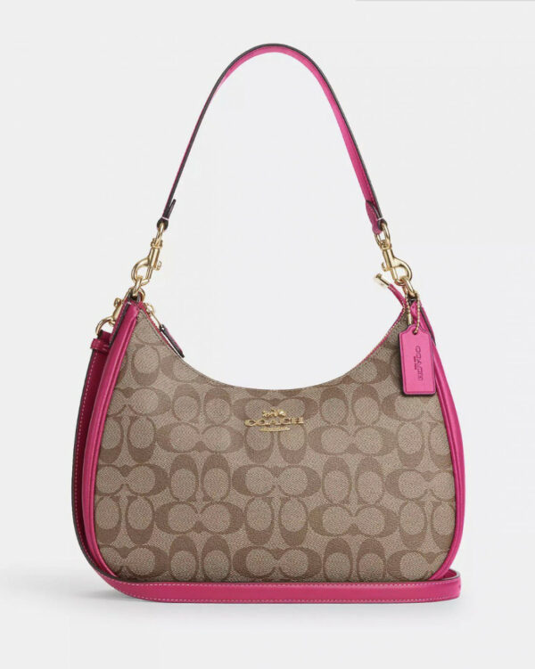 Coach Teri Hobo In Signature Canvas (im/khaki/cerise)
