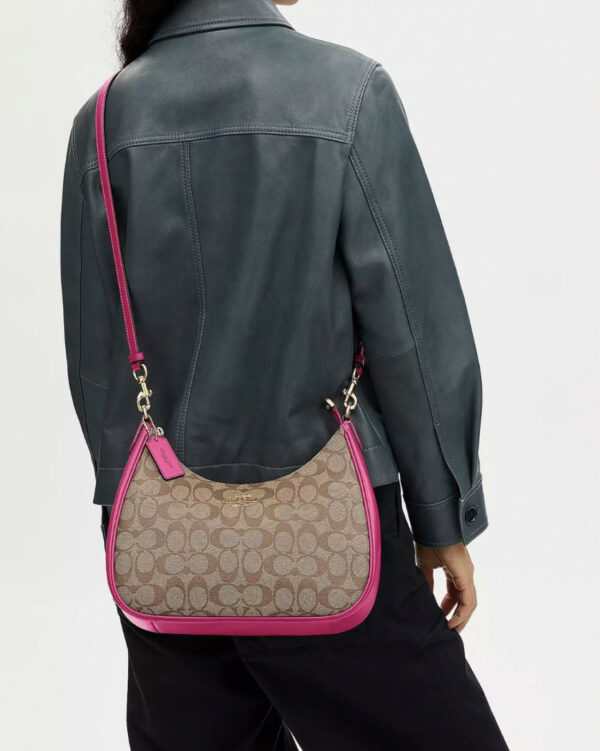 Coach Teri Hobo In Signature Canvas (im/khaki/cerise) - Image 5