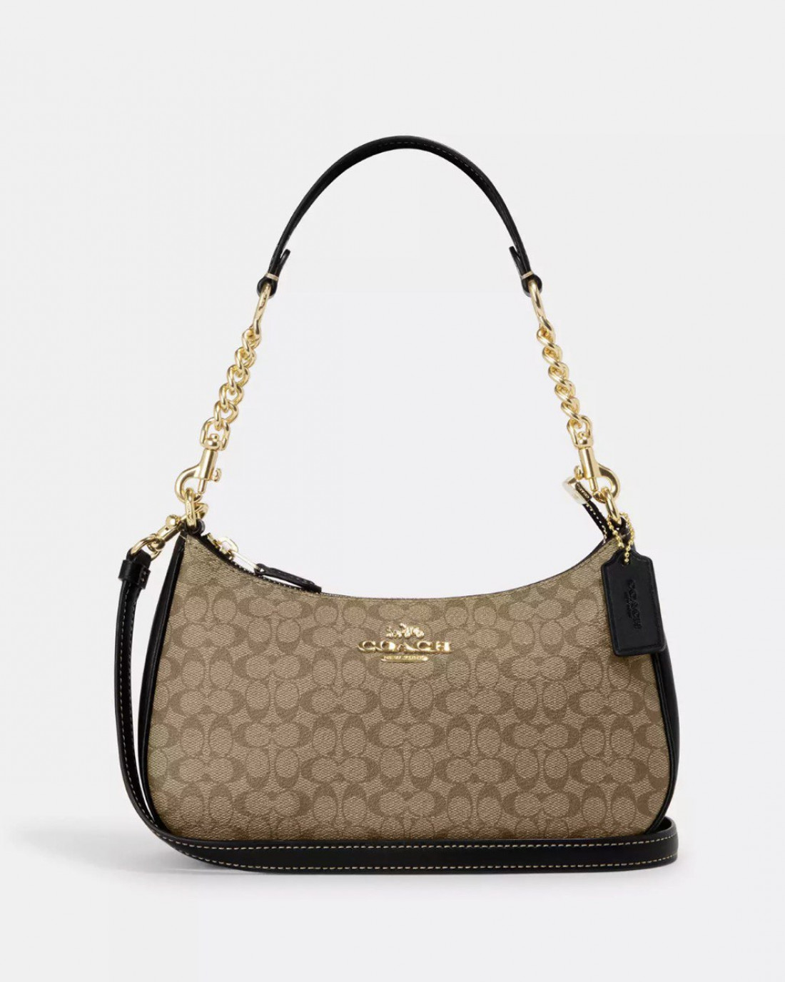 Coach teri shoulder bag in signature canvas gold khaki black butik
