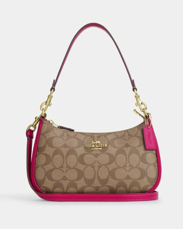Coach Teri Shoulder Bag In Signature Canvas (im/khaki/cerise)