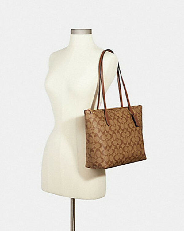 Coach Zip Top Tote In Signature Canvas With Horse And Sleigh (gold/khaki/chalk) - Image 3