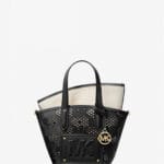 MICHAEL KORS KIMBER SMALL 2 IN 1 PERFORATED LEATHER TOTE BAG (BLACK)